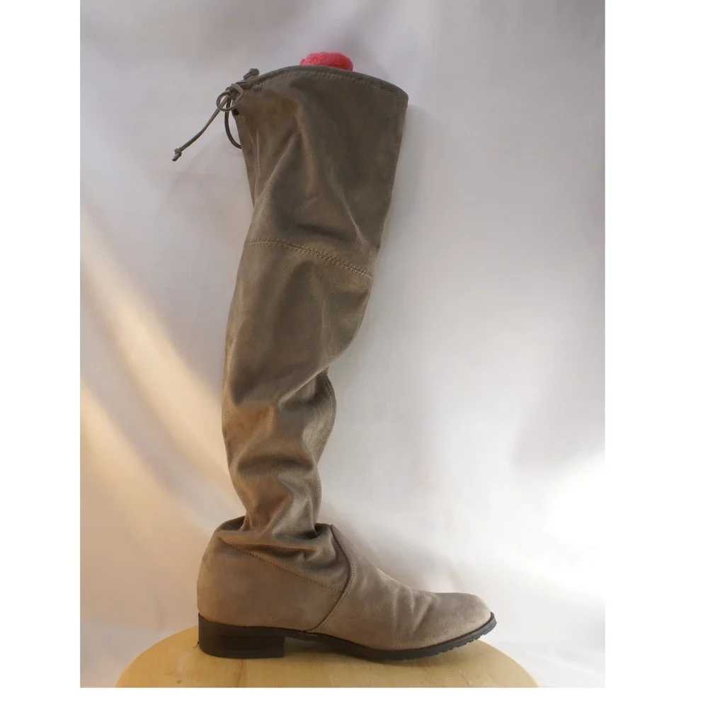 Unisa Divan Taupe Grey Faux Suede Over The Knee Flat Boots Womens 9M Tie Back